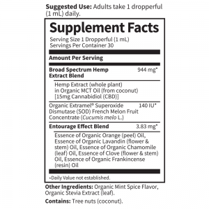 Garden of Life Dr Formulated CBD Stress Relief Liquid-Drops ingredients label